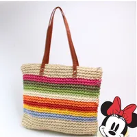 Unisex Medium Straw Rainbow Vacation Zipper Straw Bag sku image 1