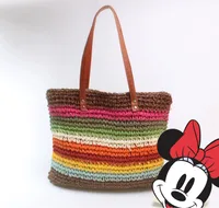 Unisex Medium Straw Rainbow Vacation Zipper Straw Bag sku image 3