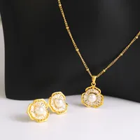 304 Stainless Steel Copper 18K Gold Plated Casual Elegant Shiny Plating Inlay Flower Artificial Pearls Zircon Earrings Necklace Jewelry Set main image 6