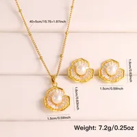 304 Stainless Steel Copper 18K Gold Plated Casual Elegant Shiny Plating Inlay Flower Artificial Pearls Zircon Earrings Necklace Jewelry Set main image 8