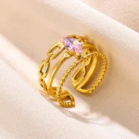 304 Stainless Steel 18K Gold Plated Simple Style Shiny Plating Inlay Solid Color Zircon Open Rings main image 2