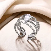 304 Stainless Steel 18K Gold Plated Simple Style Shiny Plating Inlay Solid Color Zircon Open Rings main image 6