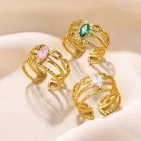 304 Stainless Steel 18K Gold Plated Simple Style Shiny Plating Inlay Solid Color Zircon Open Rings main image 8