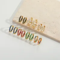 1 Pair Vintage Style Simple Style Commute Round Inlay Copper Zircon 14K Gold Plated Hoop Earrings main image 5