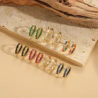 1 Pair Vintage Style Simple Style Commute Round Inlay Copper Zircon 14K Gold Plated Hoop Earrings main image 1