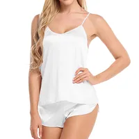Home Daily Sleeping Women's Simple Style Solid Color Imitated Silk Polyester Shorts Sets Pajama Sets main image 4