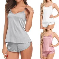 Home Daily Sleeping Women's Simple Style Solid Color Imitated Silk Polyester Shorts Sets Pajama Sets main image 1