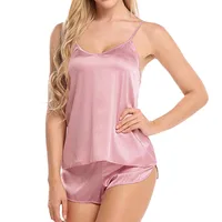 Home Daily Sleeping Women's Simple Style Solid Color Imitated Silk Polyester Shorts Sets Pajama Sets main image 2