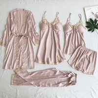 Home Daily Women's French Style Solid Color Imitated Silk Polyester Pajama Sets main image 4