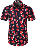 Men's Flower Watermelon Banana British Style Turndown Short Sleeve Slim Men's Tops main image 3