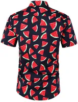 Men's Flower Watermelon Banana British Style Turndown Short Sleeve Slim Men's Tops sku image 13