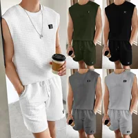 Men's Solid Color Simple Style Round Neck Sleeveless Regular Fit Men's Sets main image 1