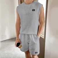 Men's Solid Color Simple Style Round Neck Sleeveless Regular Fit Men's Sets main image 4