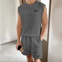 Men's Solid Color Simple Style Round Neck Sleeveless Regular Fit Men's Sets main image 3