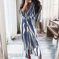 Women's Sheath Dress Bodycon Dress Elegant V Neck Straps Ruched Long Sleeve Stripe Midi Dress Business Date main image 1