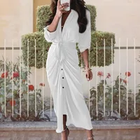 Women's Sheath Dress Bodycon Dress Elegant V Neck Straps Ruched Long Sleeve Stripe Midi Dress Business Date main image 6