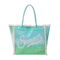 Women's Large Canvas Letter Color Block Vacation Beach Zipper Beach Bag main image 2