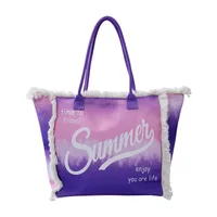 Women's Large Canvas Letter Color Block Vacation Beach Zipper Beach Bag sku image 1