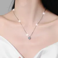925 Sterling Silver Moissanite Zircon Box Chain GRA Certificate Plating Inlay Heart Shape Pendant Necklace main image 3