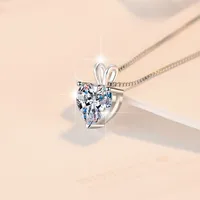 925 Sterling Silver Moissanite Zircon Box Chain GRA Certificate Plating Inlay Heart Shape Pendant Necklace main image 4
