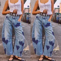 Women's Holiday Daily Streetwear Heart Shape Ankle-Length Pocket Jeans main image 1