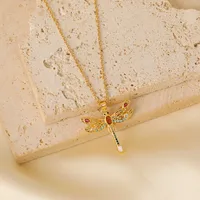 Wholesale IG Style Y2K Vacation Dragonfly Copper Inlay 18K Gold Plated Zircon Pendant Necklace main image 2
