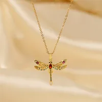 Wholesale IG Style Y2K Vacation Dragonfly Copper Inlay 18K Gold Plated Zircon Pendant Necklace main image 1