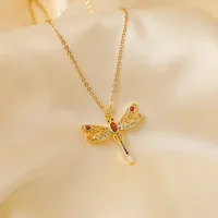 Wholesale IG Style Y2K Vacation Dragonfly Copper Inlay 18K Gold Plated Zircon Pendant Necklace main image 3