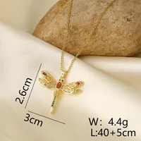 Wholesale IG Style Y2K Vacation Dragonfly Copper Inlay 18K Gold Plated Zircon Pendant Necklace sku image 1