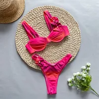 Women's Gradient Color Flower 2 Pieces Set Bikinis Swimwear main image 2