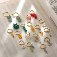 1 Pair Elegant Retro Flower Plating 304 Stainless Steel Natural Stone Drop Earrings main image 1
