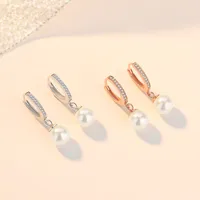 1 Pair 925 Sterling Silver Pearl Zircon Round Drop Earrings main image 1