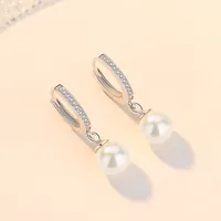 1 Pair 925 Sterling Silver Pearl Zircon Round Drop Earrings main image 2