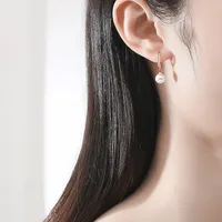 1 Pair 925 Sterling Silver Pearl Zircon Round Drop Earrings main image 4