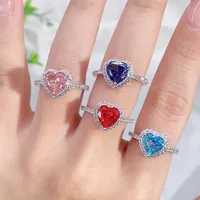 Sterling Silver Y2K Sweet Shiny Shiny Metallic Plating Heart Shape Zircon Rings main image 1