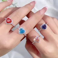 Sterling Silver Y2K Sweet Shiny Shiny Metallic Plating Heart Shape Zircon Rings main image 8