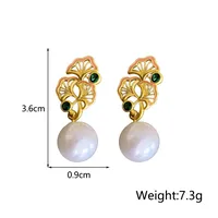 1 Pair Elegant Simple Style Ginkgo Leaf Hollow Out Inlay Copper Artificial Pearls Zircon Drop Earrings main image 6