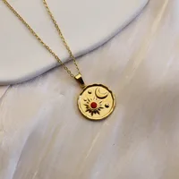 304 Stainless Steel 18K Gold Plated Simple Style Plating Inlay Sun Water Droplets Eye Natural Stone Pendant Necklace main image 7