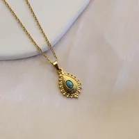 304 Stainless Steel 18K Gold Plated Simple Style Plating Inlay Sun Water Droplets Eye Natural Stone Pendant Necklace main image 6