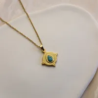 304 Stainless Steel 18K Gold Plated Simple Style Plating Inlay Sun Water Droplets Eye Natural Stone Pendant Necklace main image 5