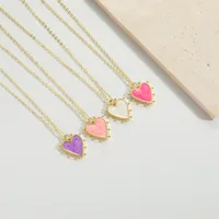 Wholesale Vintage Style Simple Style Commute Heart Shape Copper Enamel 14K Gold Plated Pendant Necklace main image 5