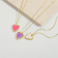 Wholesale Vintage Style Simple Style Commute Heart Shape Copper Enamel 14K Gold Plated Pendant Necklace main image 2