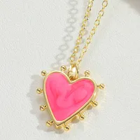 Wholesale Vintage Style Simple Style Commute Heart Shape Copper Enamel 14K Gold Plated Pendant Necklace sku image 3