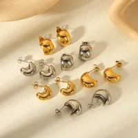 1 Pair Casual Simple Style Commute Round Solid Color Plating 304 Stainless Steel 18K Gold Plated Ear Studs main image 1