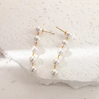 1 Pair French Style Classic Style Round Beaded Inlay 304 Stainless Steel Pearl 14K Gold Plated Drop Earrings main image 5