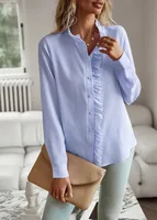 Women's Blouse Long Sleeve Blouses Frill Ruched Business Stripe Solid Color main image 8