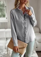 Women's Blouse Long Sleeve Blouses Frill Ruched Business Stripe Solid Color main image 4