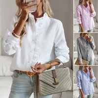 Women's Blouse Long Sleeve Blouses Frill Ruched Business Stripe Solid Color main image 1