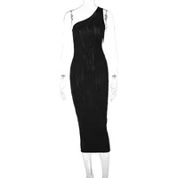 Women's Sheath Dress Streetwear Oblique Collar Hollow Out Sleeveless Solid Color Midi Dress Holiday Date sku image 4