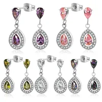1 Pair Simple Style Classic Style Water Droplets Inlay 304 Stainless Steel Zircon Drop Earrings main image 2